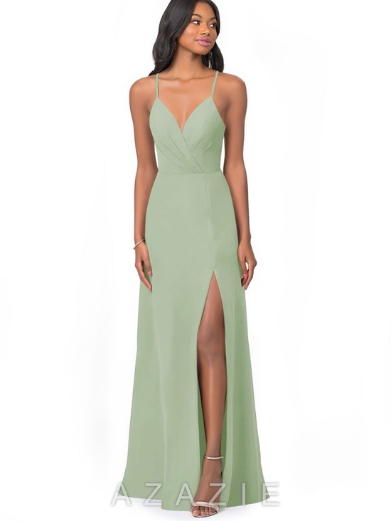 Azazie Dresses & Skirts - Azazie Everleigh Sage Green Bridesmaid Dress with High Slit + Garment Bag